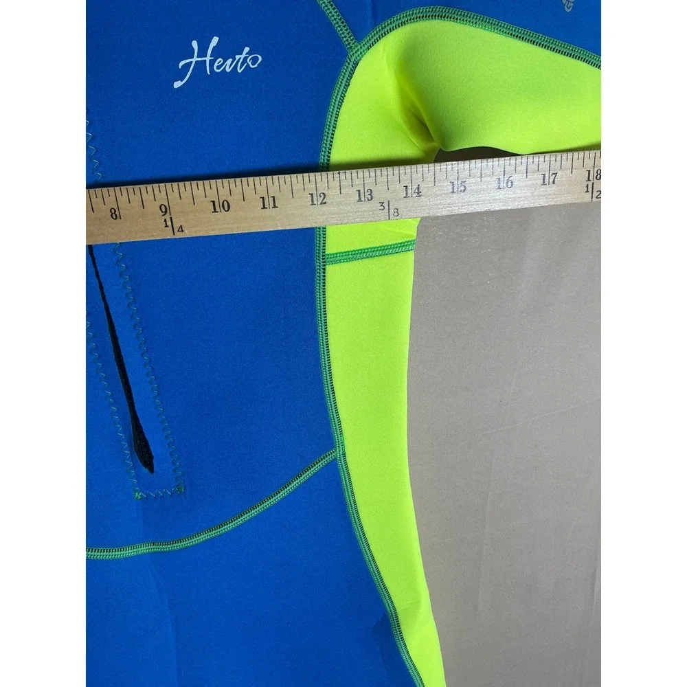 Hevto Kids Wetsuit Shorty Blue Lime Green 2mm Neoprene Front Zip Size 12 Youth
